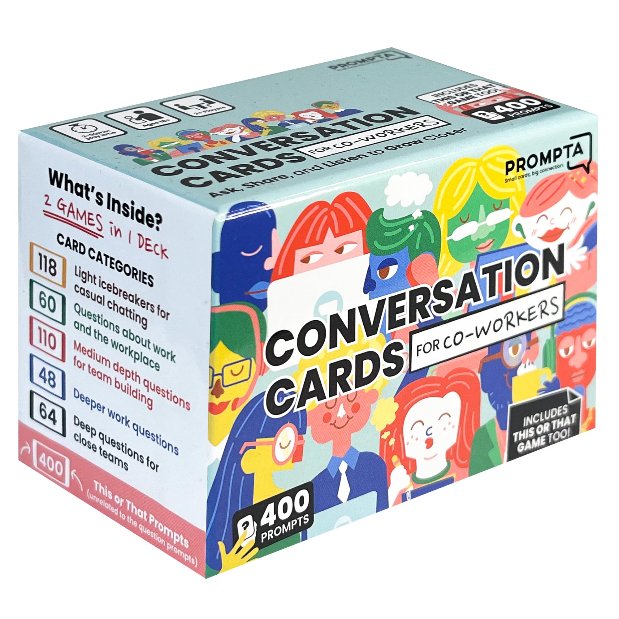 Prompta 400 Conversation Cards for Coworkers - Fun Icebreaker Teambuilding Game for Work