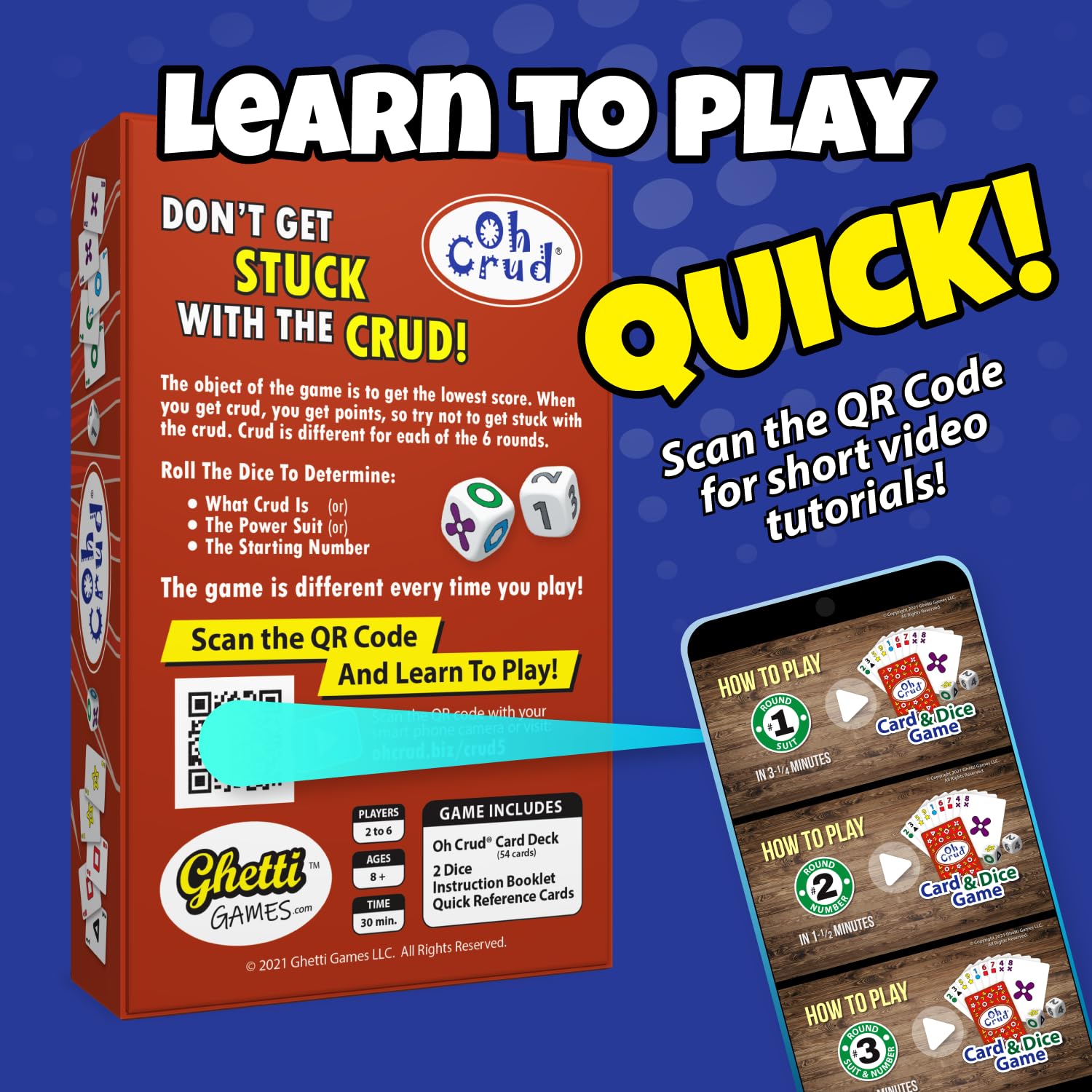 Oh Crud Card and Dice Game, Family Game for 2-6 Players, Adults, Teens, Kids, Easy-to-Learn, Strategy, Great for Friends and Families - Ghetti Games