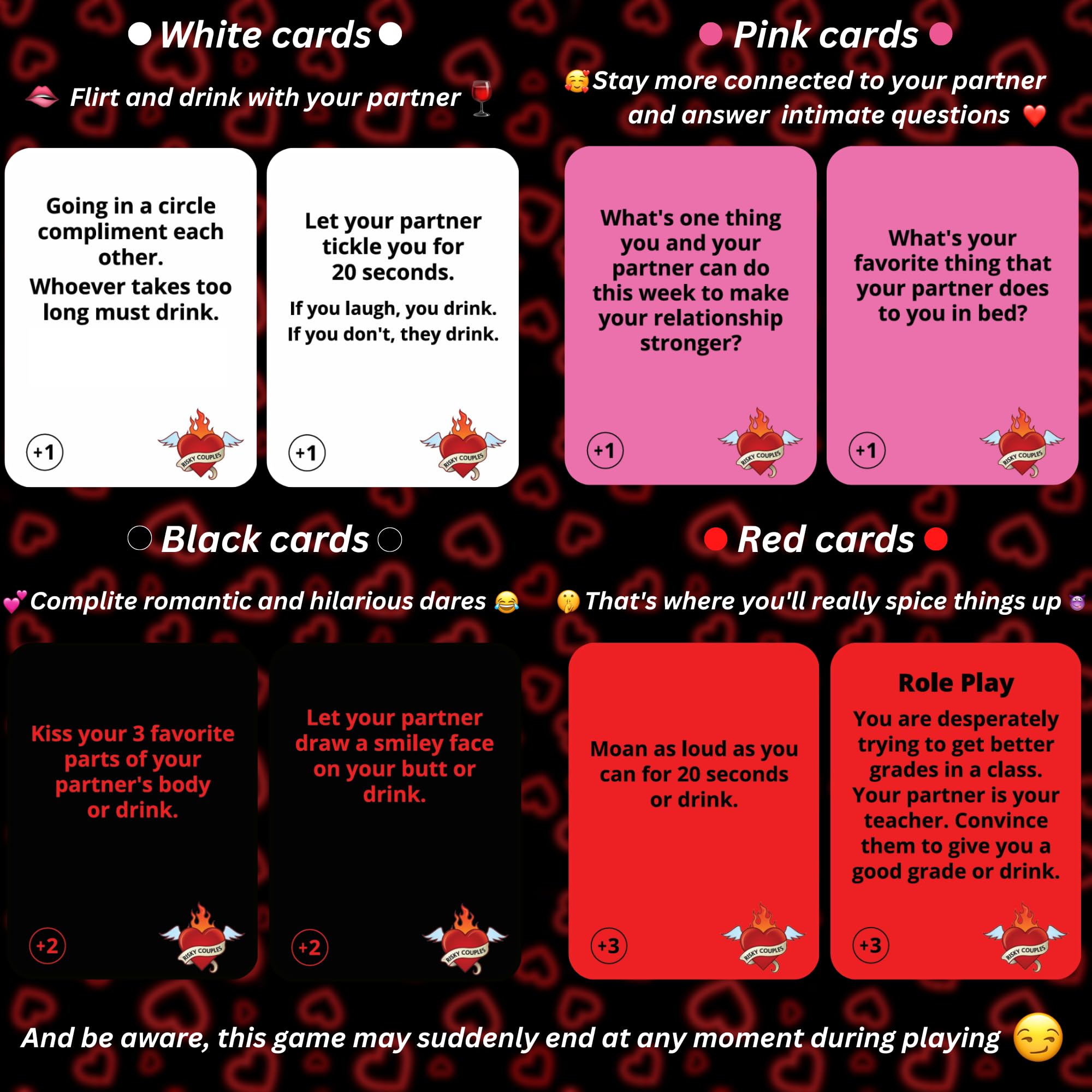 RISKY COUPLES - Super Fun Couples Game for Date Night: 150 Spicy Dares & Questions for Your Partner. Romantic Anniversary & Valentines Gifts. Card Game for Couple