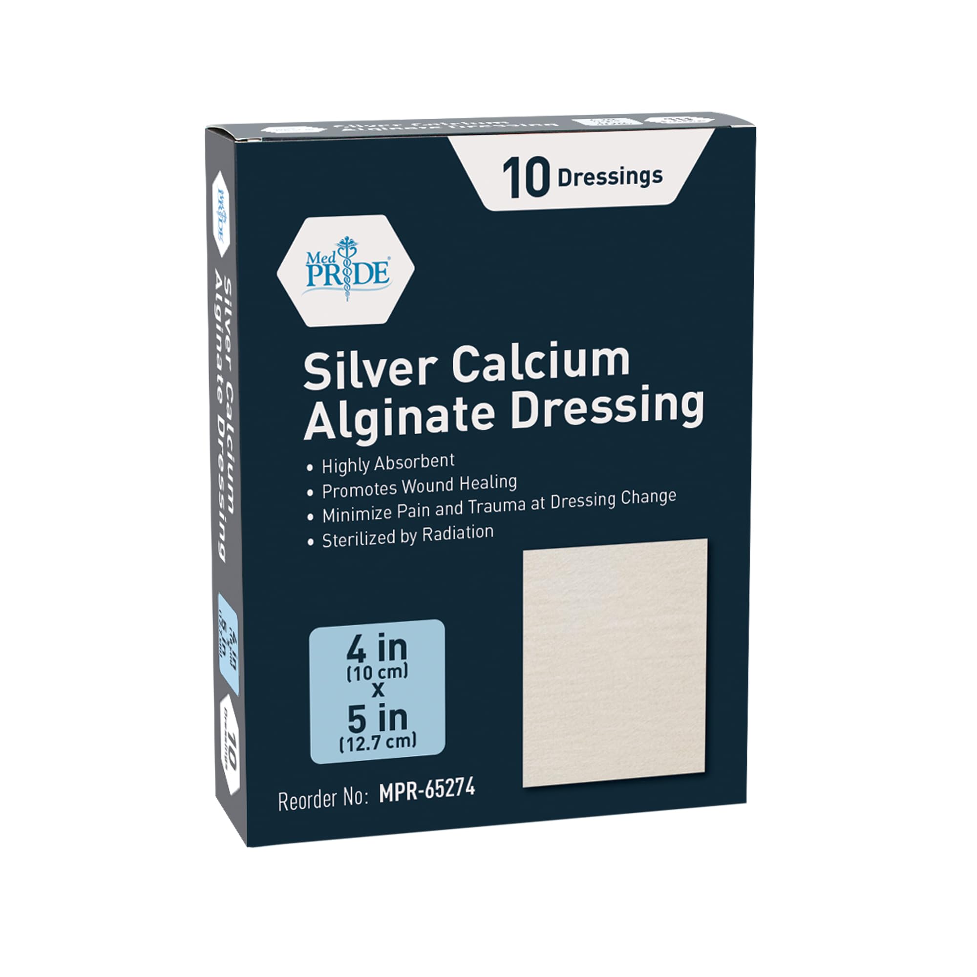 MED PRIDE Silver Calcium Alginate 4" x 5" Wound Dressing Pads| 10-Pack, Antimicrobial, Non-Stick Padding, Sterile, Highly Absorbent & Comfortable|