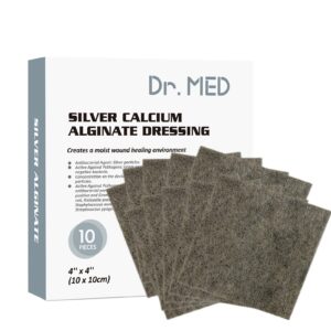 dr. med silver calcium alginate wound dressing 4''x4'' patches, 10 individual pack high absorbency ag alginate wound bandage, non-adhesive, painless removal gauze for bedsore, ulcers, skin abrasions