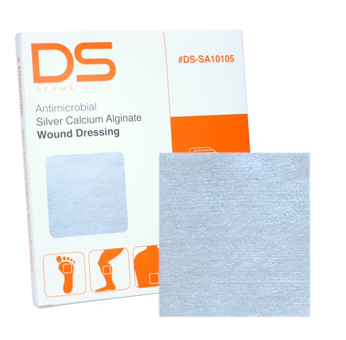 DERMA SOLU 4” x 4” Silver Calcium Alginate Wound Dressing Alginate w/Silver Sterile (4" x 4" (5 Dressings))