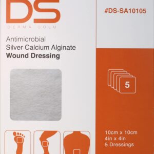 DERMA SOLU 4” x 4” Silver Calcium Alginate Wound Dressing Alginate w/Silver Sterile (4" x 4" (5 Dressings))