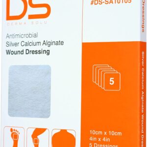 DERMA SOLU 4” x 4” Silver Calcium Alginate Wound Dressing Alginate w/Silver Sterile (4" x 4" (5 Dressings))