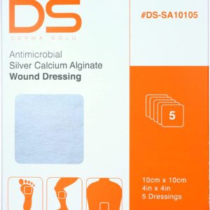 DERMA SOLU 4” x 4” Silver Calcium Alginate Wound Dressing Alginate w/Silver Sterile (4" x 4" (5 Dressings))