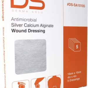 DERMA SOLU 4” x 4” Silver Calcium Alginate Wound Dressing Alginate w/Silver Sterile (4" x 4" (5 Dressings))