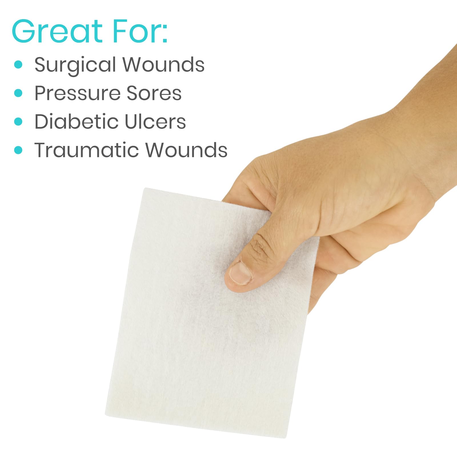 ViveCare Silver Calcium Alginate Wound Dressing - Sterile 4x4 Medical Gauze Pad - Wound Care for Burns, Cysts and Ulcer Treatment - Highly Absorbent Individual Patch - Non-Stick Padding