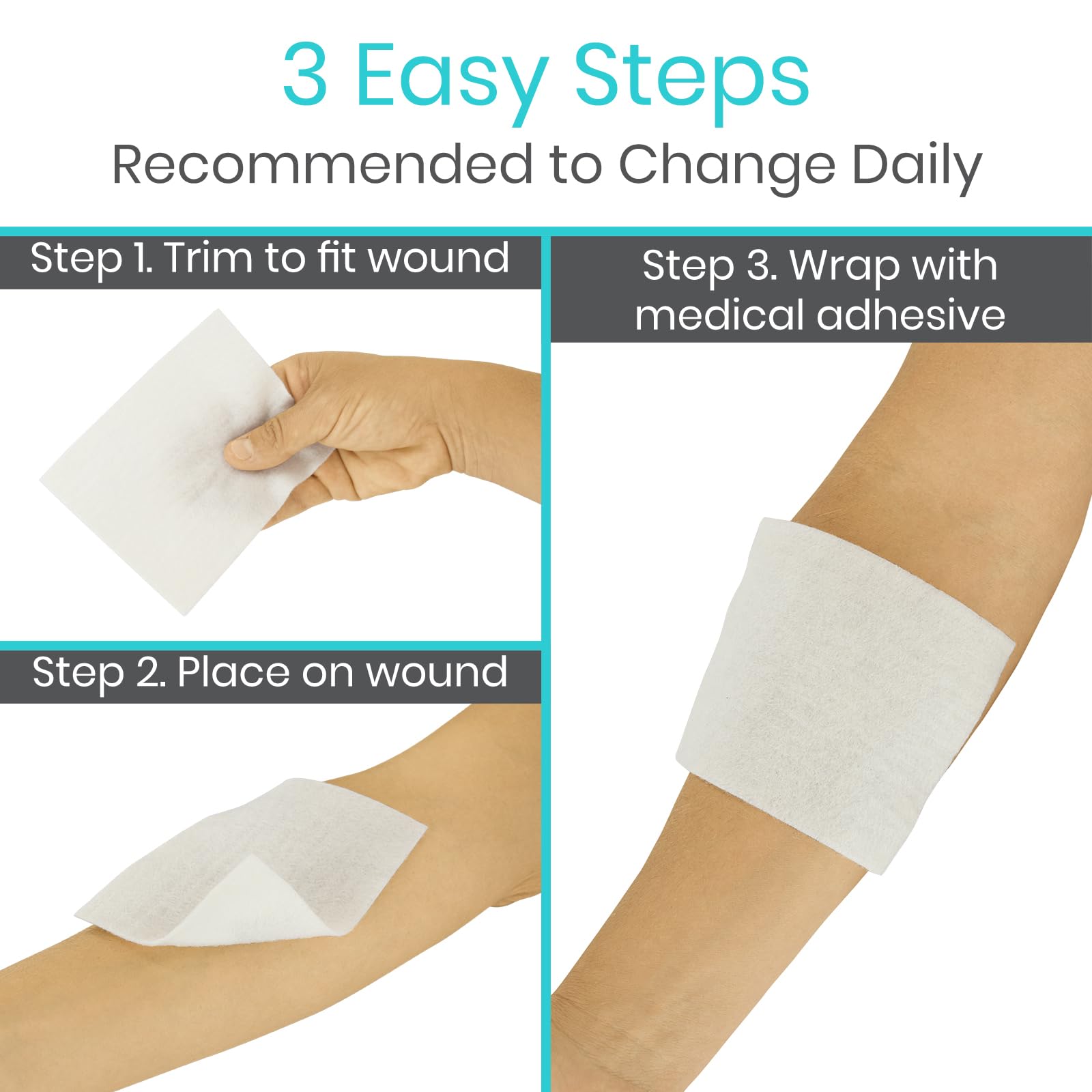 ViveCare Silver Calcium Alginate Wound Dressing - Sterile 4x4 Medical Gauze Pad - Wound Care for Burns, Cysts and Ulcer Treatment - Highly Absorbent Individual Patch - Non-Stick Padding