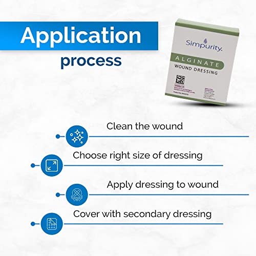 Calcium Alginate Wound Dressing 8" x 8" -Simpurity- Individual Thick Pads Antimicrobial Alginate Dressing Fiber Padding Medical Soft Wound Care for Bed Sore-Pressure Sore-Diabetic Foot, Box of 10