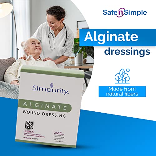 Calcium Alginate Wound Dressing 8" x 8" -Simpurity- Individual Thick Pads Antimicrobial Alginate Dressing Fiber Padding Medical Soft Wound Care for Bed Sore-Pressure Sore-Diabetic Foot, Box of 10