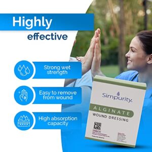 Calcium Alginate Wound Dressing 8" x 8" -Simpurity- Individual Thick Pads Antimicrobial Alginate Dressing Fiber Padding Medical Soft Wound Care for Bed Sore-Pressure Sore-Diabetic Foot, Box of 10