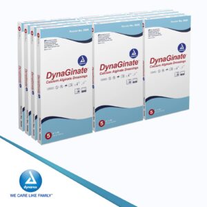 Dynarex DynaGinate Calcium Alginate Wound Dressing - Sterile, Non-Stick Topical Wound Pads - Absorbent Gel Patches For Moderate To High Exuding Cuts - For Medical & Home Use - 4"x 8", 12 Boxes of 5