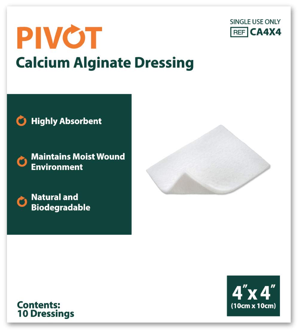 Pivot Calcium Alginate Wound Dressing – All-Natural First Aid | 4x4 Dressings, Box of 10