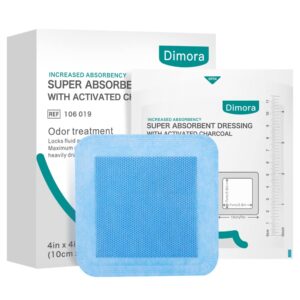 dimora upgrade super absorbent dressing with activated charcoal for wound care, odor absorbing pads 4"x 4" 10 packs