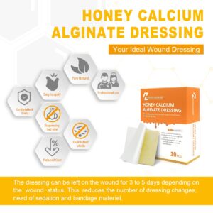 Honey Calcium Alginate Wound Dressing, Honey Would Dressing with Calcium 2"x 2" (10 Pack) Hospital Grade Honey Patches for Faster Wound Care, Minor Burns Cuts - Latex Free