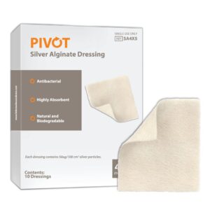 Pivot Silver Alginate Wound Dressing – All-Natural First Aid | 4x5 Dressings, Box of 10