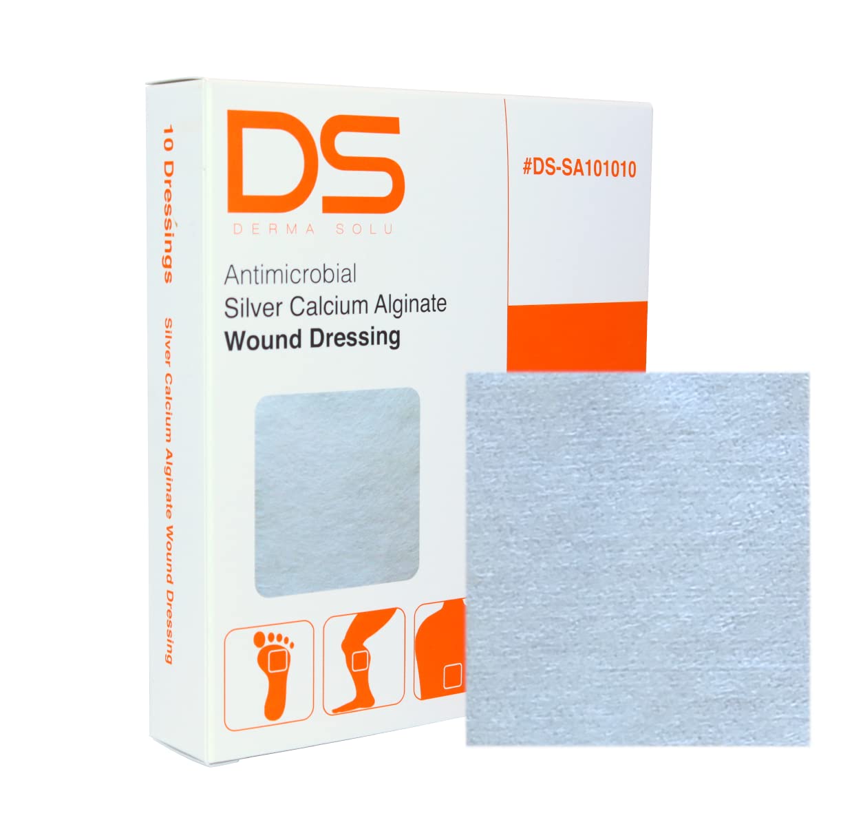 DERMA SOLU 4” x 4” Silver Calcium Alginate Wound Dressing Alginate w/Silver Sterile (4" x 4" (10 Dressings))