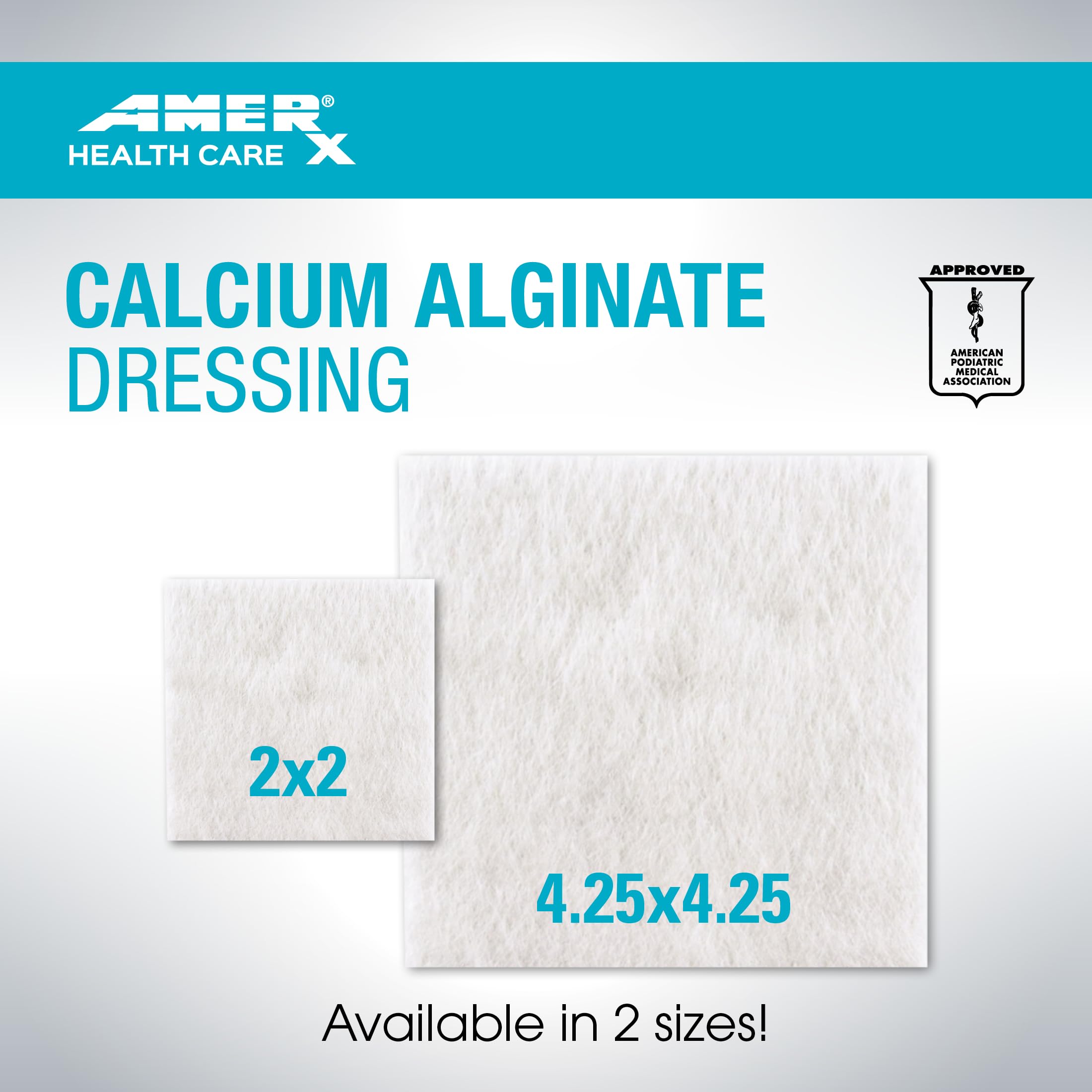 AMERX - Calcium Alginate - Wound Dressing Pads - Non Adhesive Pads - Absorbs up to 20x its Weight in Fluid for Pressure and Diabetic Ulcers