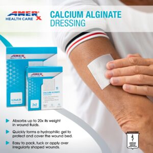 AMERX - Calcium Alginate - Wound Dressing Pads - Non Adhesive Pads - Absorbs up to 20x its Weight in Fluid for Pressure and Diabetic Ulcers