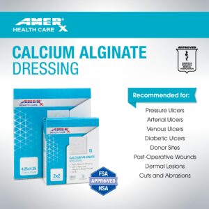 AMERX - Calcium Alginate - Wound Dressing Pads - Non Adhesive Pads - Absorbs up to 20x its Weight in Fluid for Pressure and Diabetic Ulcers