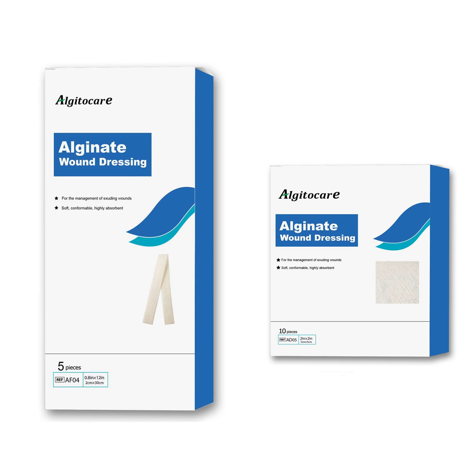 Algitocare Calcium Alginate Wound Dressing 2"x2" with 0.8"x12"