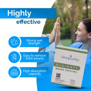 Calcium Alginate Wound Dressing 4" x 8" -Simpurity- Individual Thick Pads Antimicrobial Alginate Dressing Fiber Padding Medical Wound Care Products for Bed Sore-Pressure Sore-Leg Ulcer-Diabetic Foot
