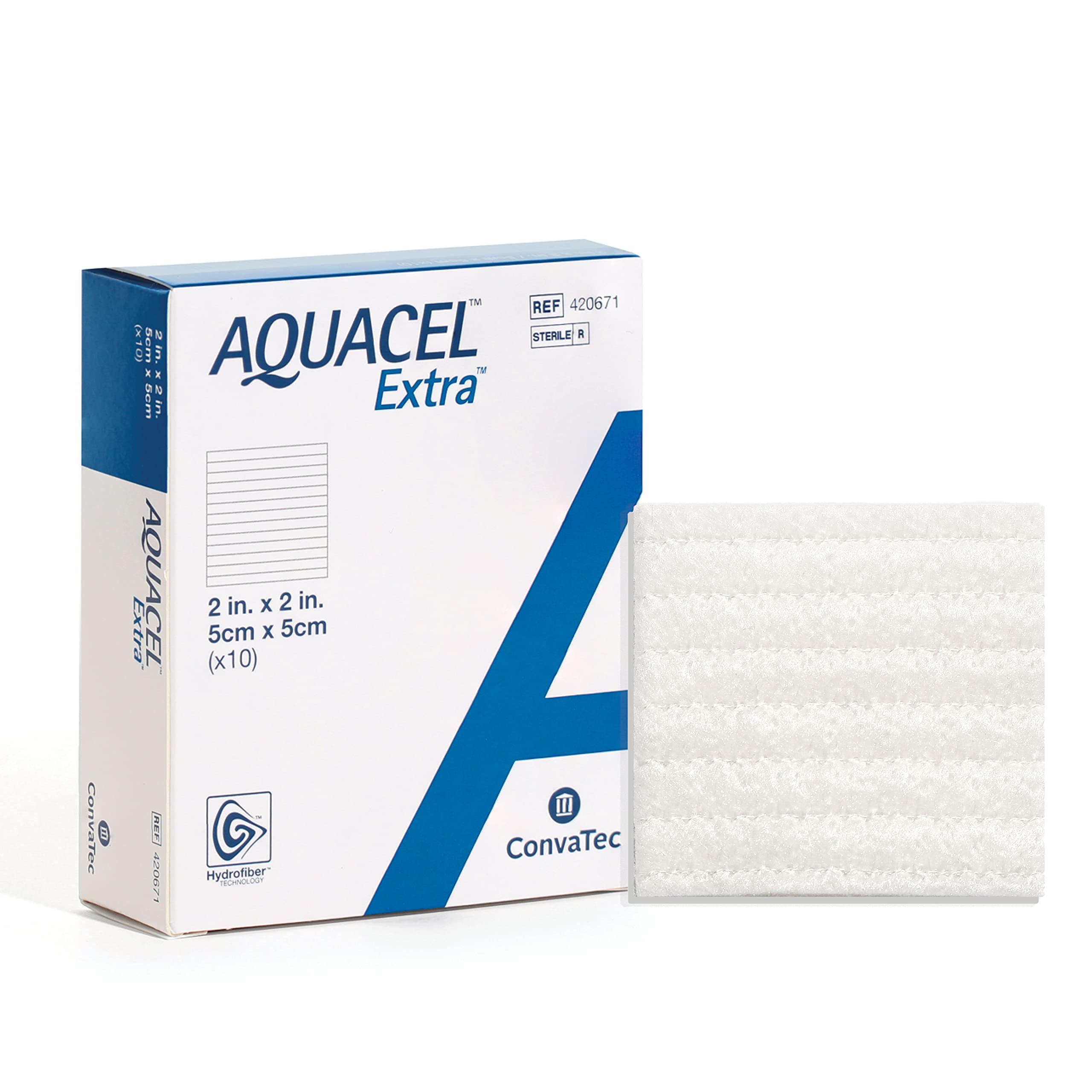 ConvaTec AQUACEL Extra 2"x2" Hydrofiber Two-Dimensional, Soft Absorbent Non-Woven Wound Dressing, 420671, Box of 10