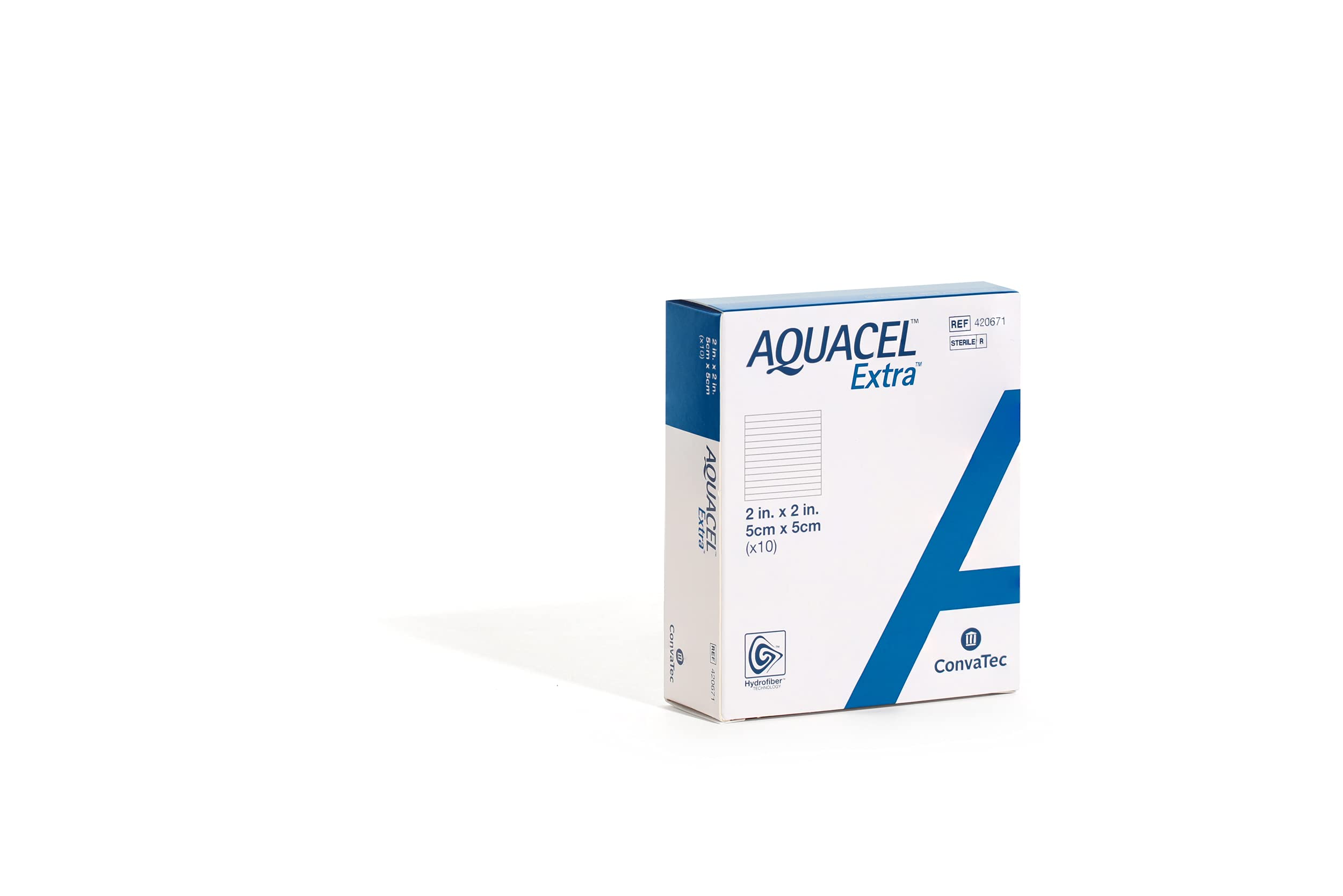 ConvaTec AQUACEL Extra 2"x2" Hydrofiber Two-Dimensional, Soft Absorbent Non-Woven Wound Dressing, 420671, Box of 10