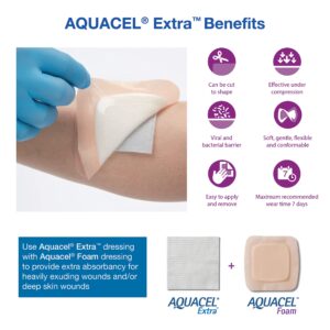 ConvaTec AQUACEL Extra 2"x2" Hydrofiber Two-Dimensional, Soft Absorbent Non-Woven Wound Dressing, 420671, Box of 10