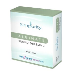 Calcium Alginate Wound Dressing 4" x 4" -Simpurity- Individual Thick Pads Antimicrobial Alginate Dressing Fiber Padding Medical Absorbency Healing Pads for Bed Sore-Pressure Sore-Leg Ulcer