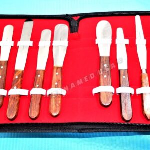 New Premium Grade Stainless Steel Set of 9 Pieces Dental Mixing Spatula Plastic Alignate Mixing-Wooden Handle