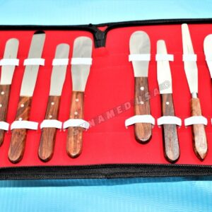 New Premium Grade Stainless Steel Set of 9 Pieces Dental Mixing Spatula Plastic Alignate Mixing-Wooden Handle