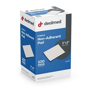 dealmed sterile non-adherent 2" x 3" gauze pads non-adhesive wound dressing, highly absorbent & non-stick, painless removal-switch, individually wrapped for extra protection (box of 100)