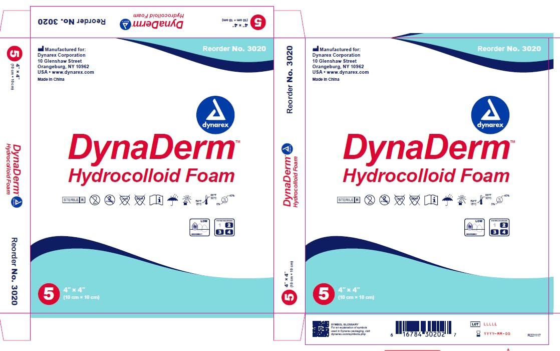 Dynarex DynaDerm Hydrocolloid Dressings, Sterile Moist Bandages Used for All Kinds of Wounds, 4" x 4", Foam & Latex-Free, Peel-Down Patches - 1 Box of 5 Dressings