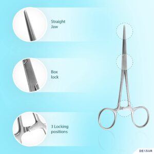 DEXSUR Precision Kelly Hemostat Forceps Locking Tweezers Clamp, Silver, 5.5 Inches, Straight Stainless Steel