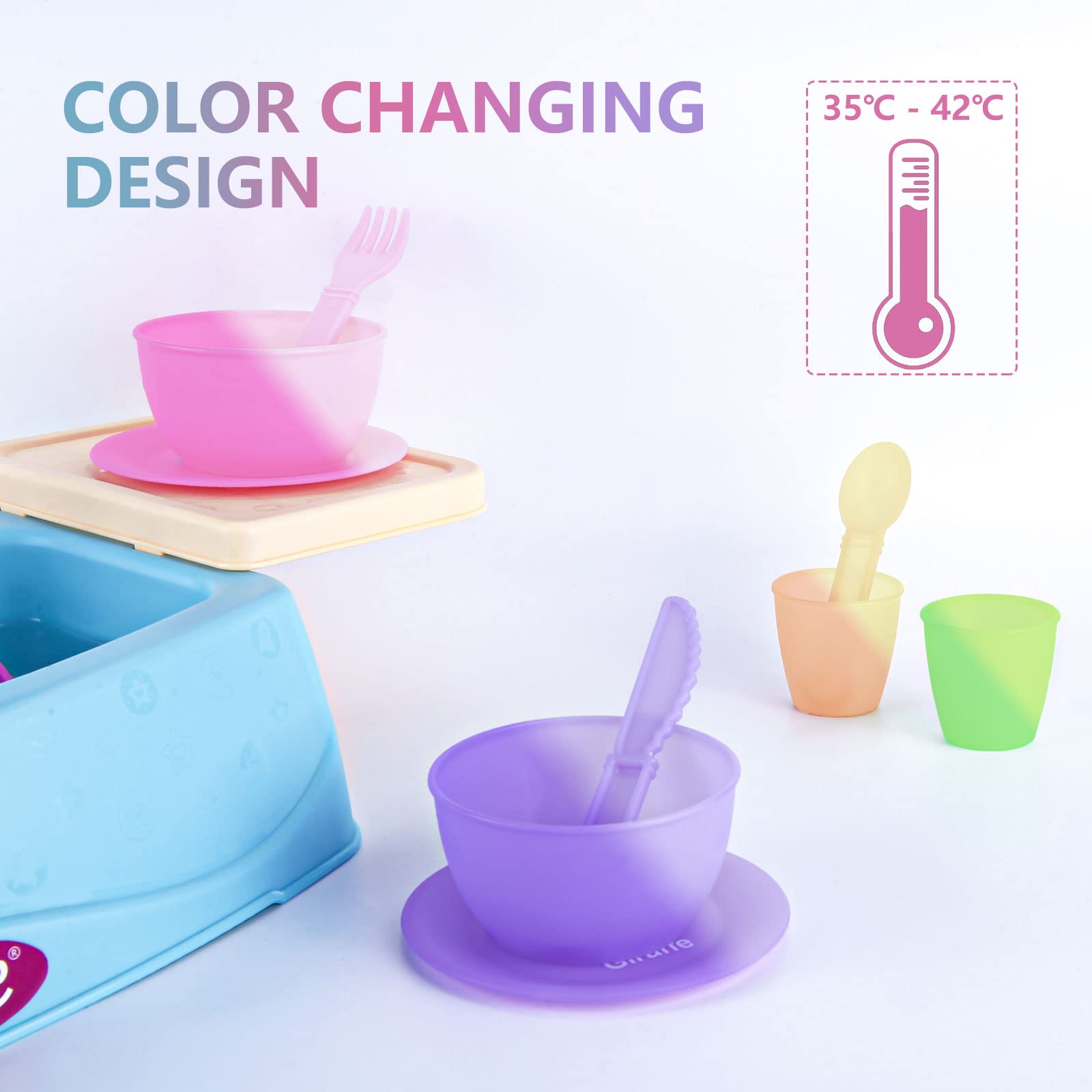 Color Changing Play Sink with Running Water for Toddlers 1-3, Pretend Kitchen Toddler Toy age 2-4, Kid Role Play Electric Dishwasher with Working Faucet Cleaning Set Gifts for Boy Girls for Water Play