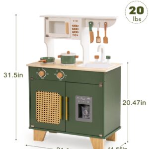 ROBUD Play Kitchen, Kids Kitchen Playset with Pretend Ice Cube Dispenser for Kids Aged 3+, Wooden Toy Kitchen of Birthday Gift to Kids, Vintage Green