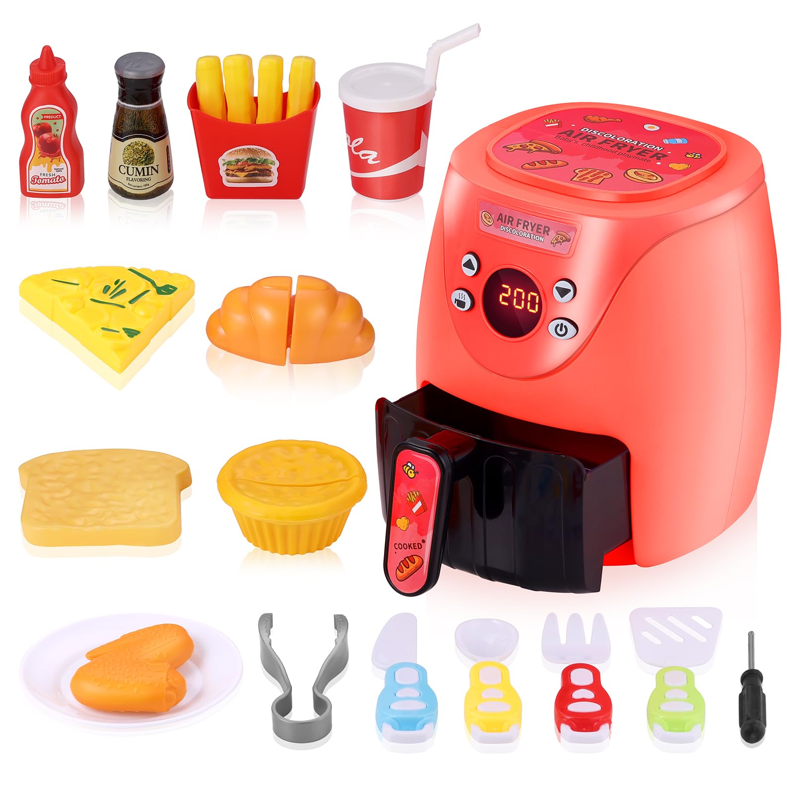 GAGAKU Toy Air Fryer Kids Play Kitchen Playset Accessories,Chefs Pretend Play Food Toys Oven with Light & Sound and Play Food Grill Cooking Utensils,Cooking Toys for 3-8 Year Old Girls Boys Gift