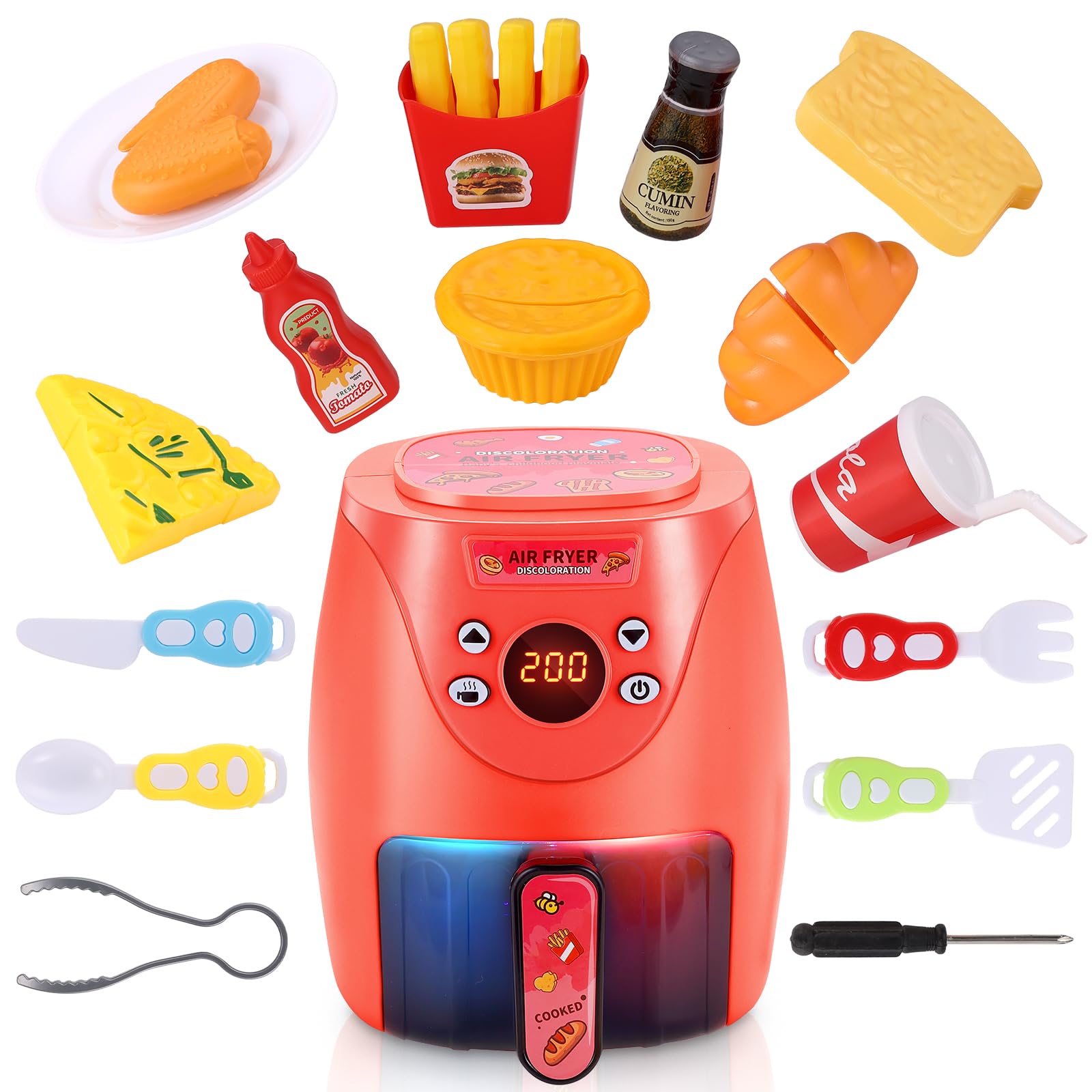 GAGAKU Toy Air Fryer Kids Play Kitchen Playset Accessories,Chefs Pretend Play Food Toys Oven with Light & Sound and Play Food Grill Cooking Utensils,Cooking Toys for 3-8 Year Old Girls Boys Gift