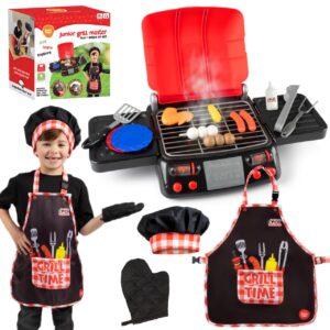 Born Toys Kids Grill Playset - Interactive Kids BBQ Grill Playset w/Pretend Smoke, Sound & Light- Dress Up & Pretend Play Kitchen Toy Grill for Kids Ages 3 & Up w/Kids Apron Hat & Cooking Mitt 20pcs