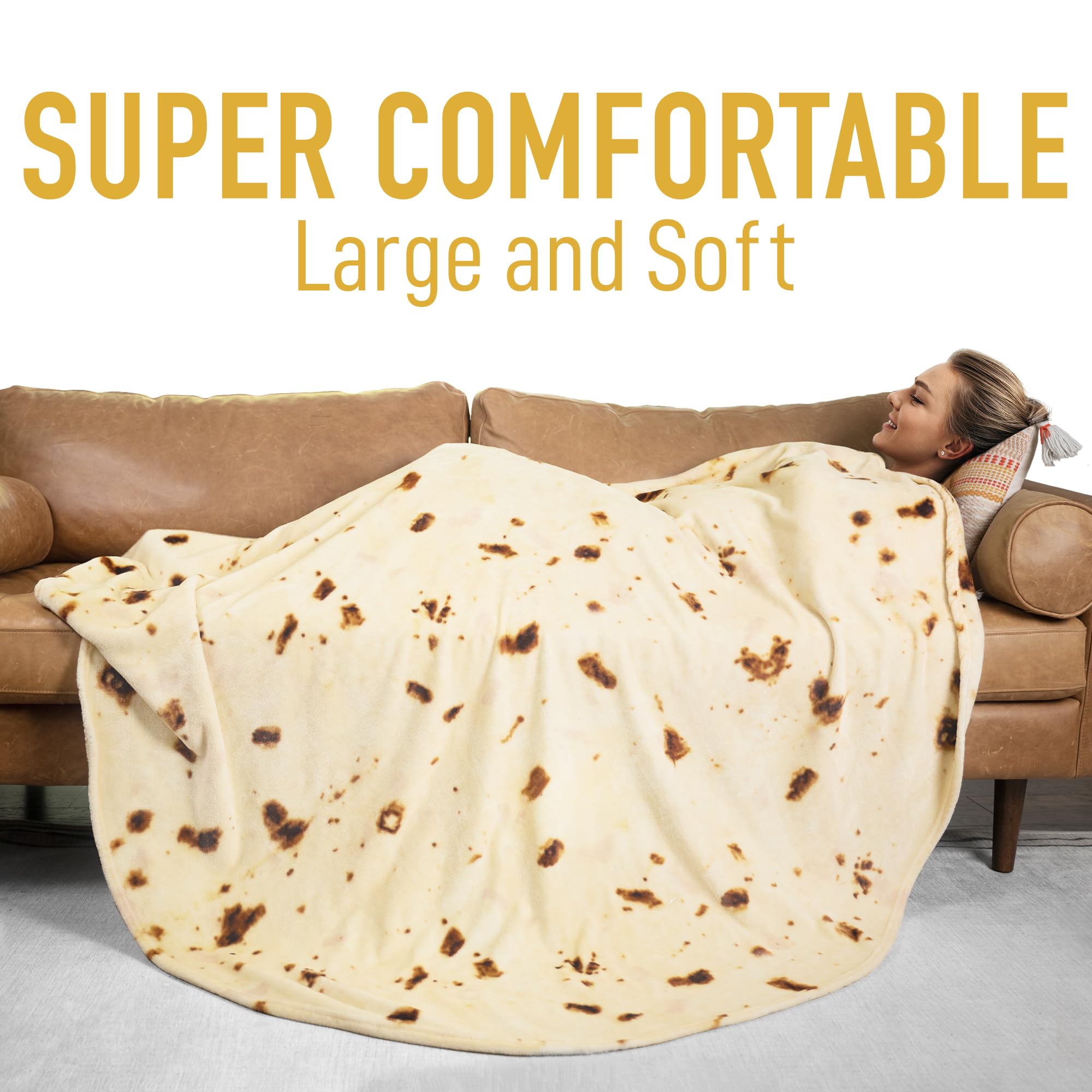 Zulay Burritos Tortilla Blanket Wrap - Double Sided Large 60 inches Blanket - Holiday Novelty Blanket - Soft Flannel Round Blanket Premium 280 GSM - Fun White Elephant Gift for Adults