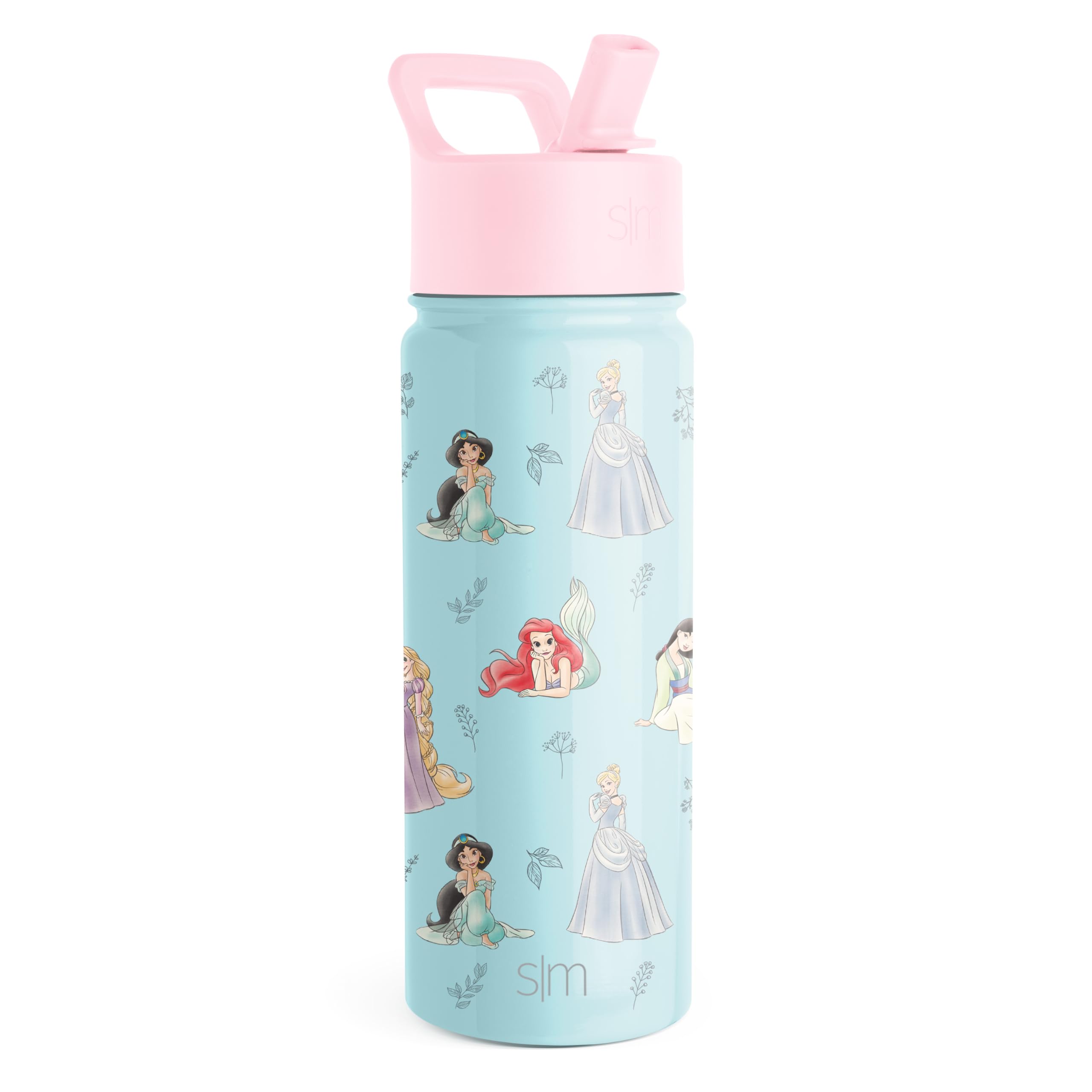 Simple Modern Disney Princess Kids Water Bottle with Straw Lid | Reusable Insulated Stainless Steel Cup for Girls, School | Summit Collection | 18oz, Princesses Royal Beauty