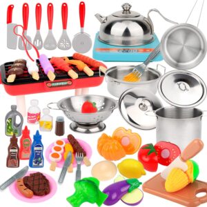 Holycco Play Kitchen Accessories, Kitchen Set for Kids with Play Pots and Pans, BBQ Camping Kitchen Playset, Pretend Kids Kitchen Accessories Toy Gifts for Girls, Grill Playset Toys for Boys Girls