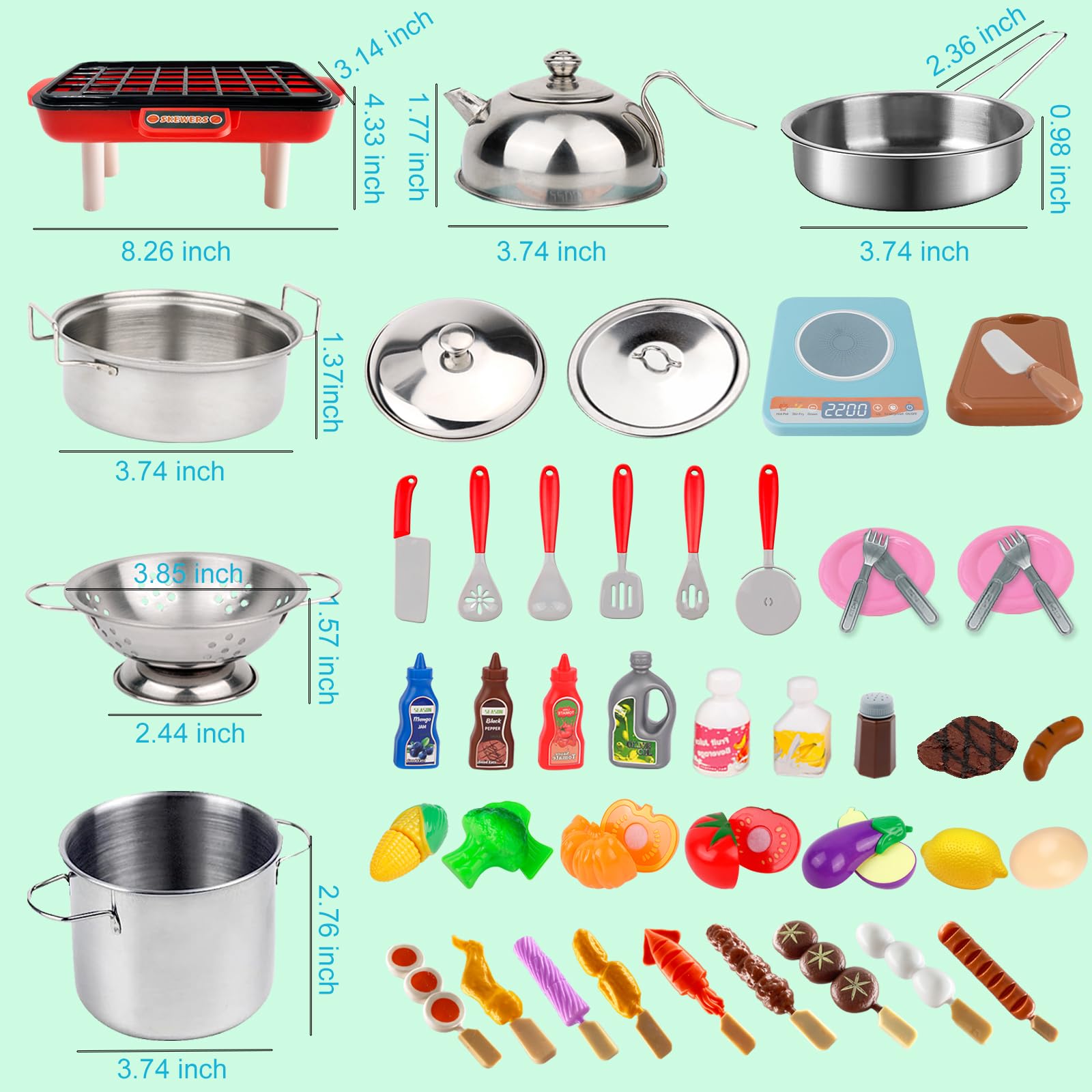Holycco Play Kitchen Accessories, Kitchen Set for Kids with Play Pots and Pans, BBQ Camping Kitchen Playset, Pretend Kids Kitchen Accessories Toy Gifts for Girls, Grill Playset Toys for Boys Girls