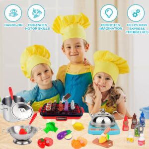 Holycco Play Kitchen Accessories, Kitchen Set for Kids with Play Pots and Pans, BBQ Camping Kitchen Playset, Pretend Kids Kitchen Accessories Toy Gifts for Girls, Grill Playset Toys for Boys Girls