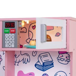 Lil' Jumbl Kids Kitchen Set, Pretend Wooden Play Kitchen, Battery Operated Icemaker & Microwave with Realistic Sound, Pots & Pan Included - Pink