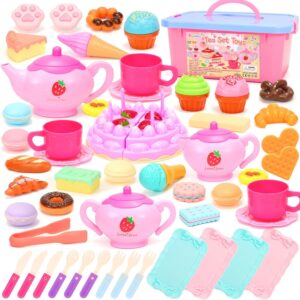 tagitary tea party set for little girls,toys tea set princess pretend play toys,including dessert cookies teapot cups tablecloth and carrying case,learning toys birthday party gift for toddlers