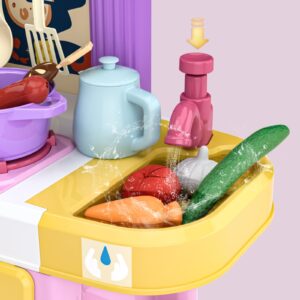 SmartChef Kids Kitchen Playset, 48PCS Kitchen Accessories Toys, Pink Play Kitchen, with Realistic Design, Sound, Lights & Smoke, Pretend Kitchen Toy Set Gifts for 3 4 5 6 7 8+ Year Old Girls & Boys