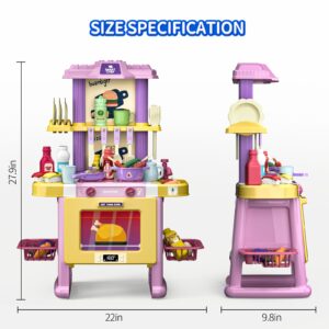 SmartChef Kids Kitchen Playset, 48PCS Kitchen Accessories Toys, Pink Play Kitchen, with Realistic Design, Sound, Lights & Smoke, Pretend Kitchen Toy Set Gifts for 3 4 5 6 7 8+ Year Old Girls & Boys