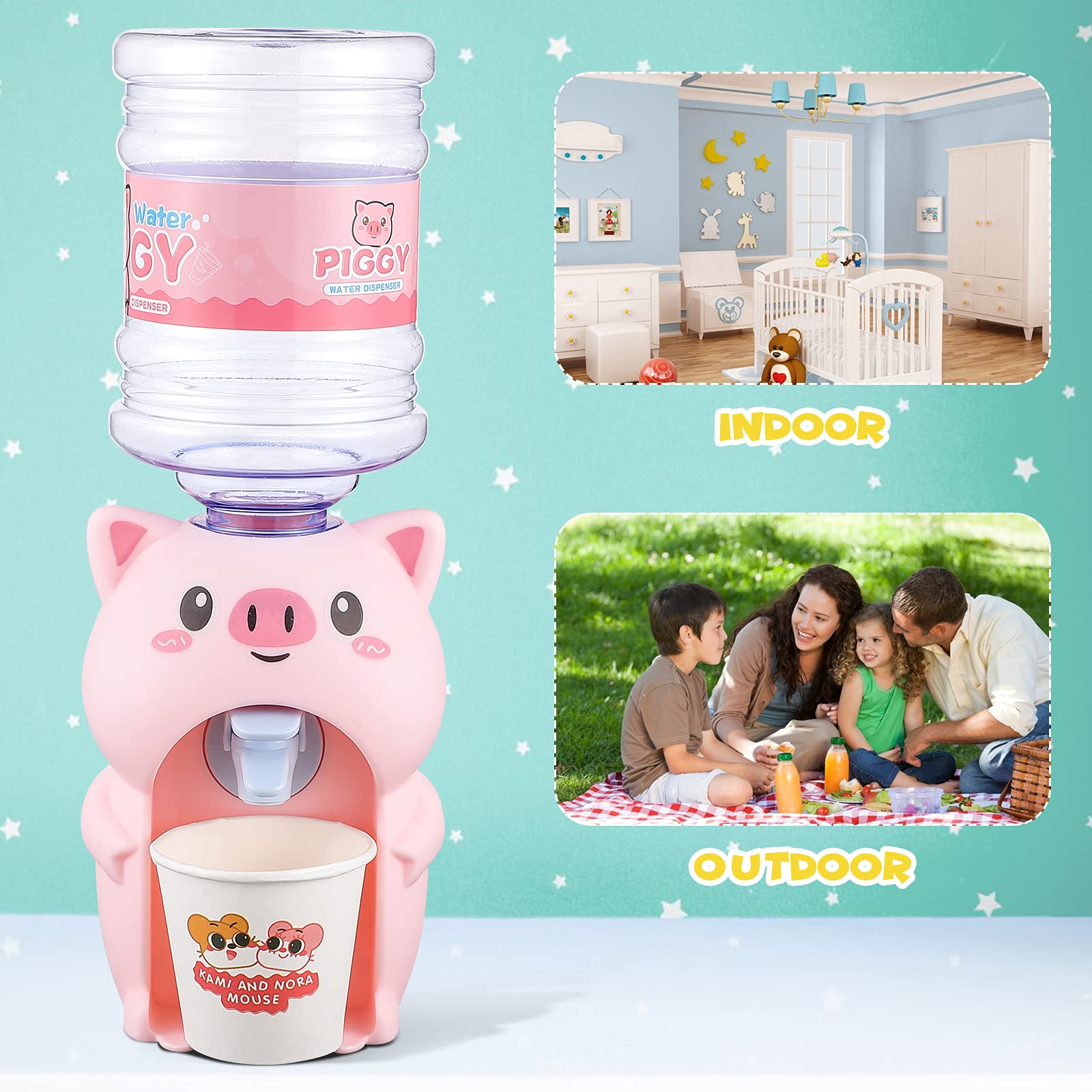 KESYOO Mini Water Dispenser Toy Miniature Household Water Cooler Fountain Toy Cute Pig Drinking Fountain Model Kids Pretend Play Kitchen Supplies (Pink)